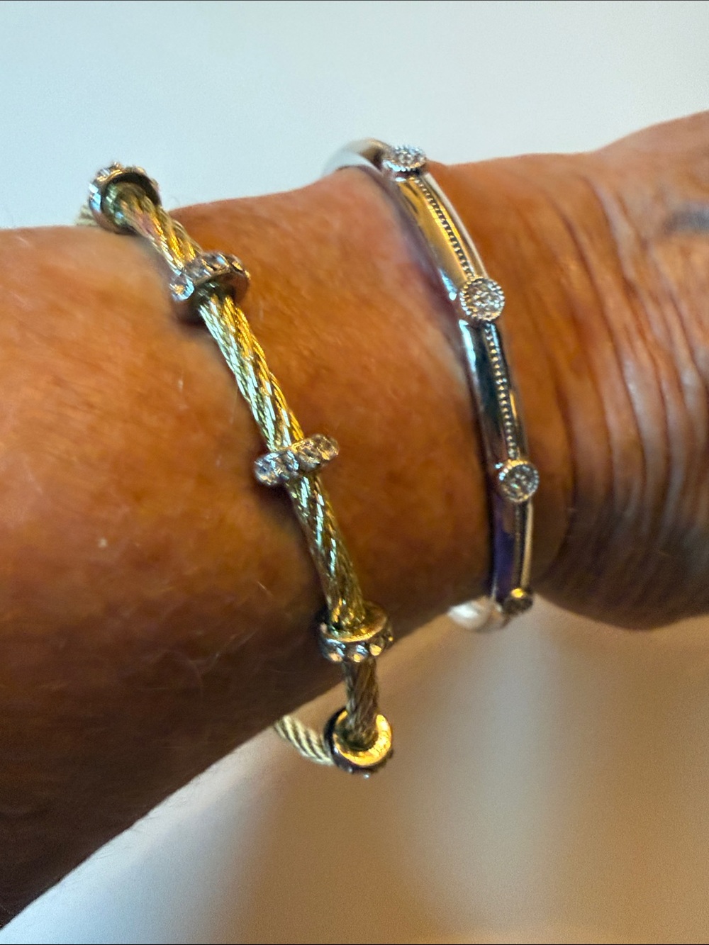 Freida Rothman vault magnetic closure brass based bangle and silver tone cuff